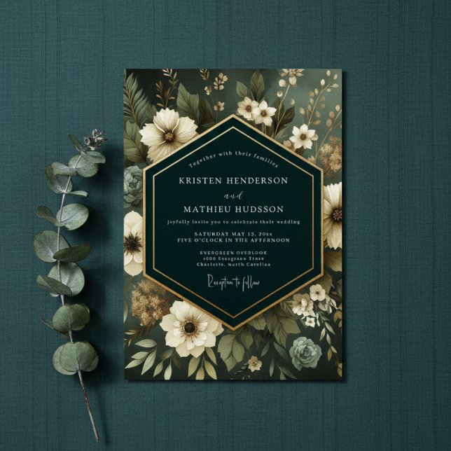 Convites Emerald Moody Floral Elegance Wedding (Criador carregado)
