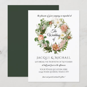 Convites Emerald n Blush Ivory Rosa w Fern Wreath Casamento