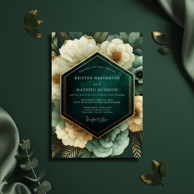 Convites Emerald Opulent Bloom Wedding (Criador carregado)