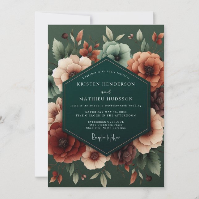 Convites Emerald Russet Lush Flora Wedding (Frente)