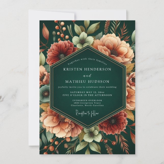 Convites Emerald Rust Autumnal Wedding (Frente)