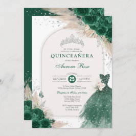 Convites Emerald Silver Boho Rosa Princess Quinceañera