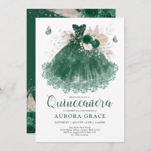Convites Emerald Silver Flower Quinceañera Mis Quince Anos