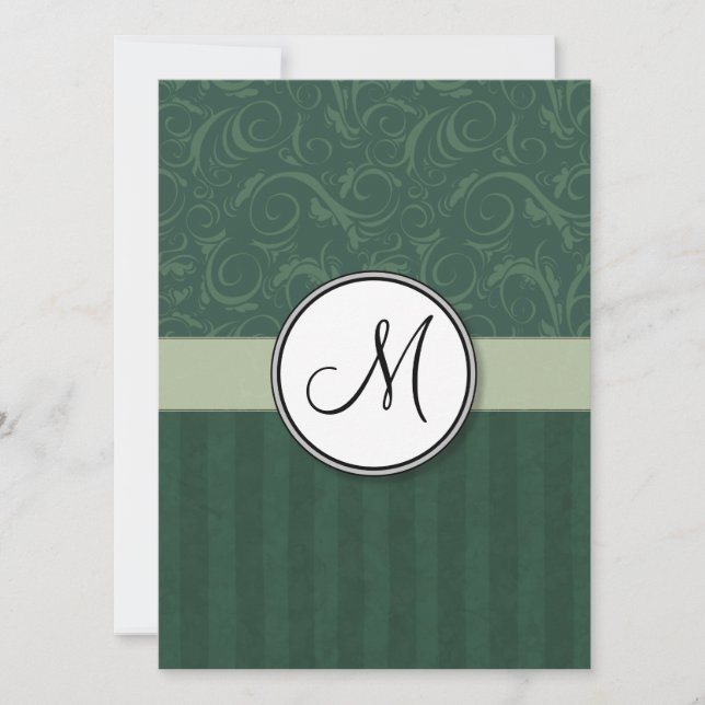 Convites Emerald Teal Floral Wisps & Strips com Monograma (Frente)