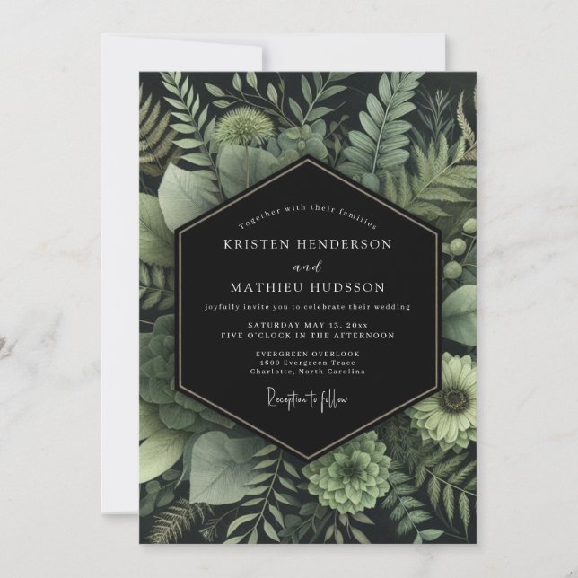 Convites Emerald Twilight Foliage Wedding (Frente)