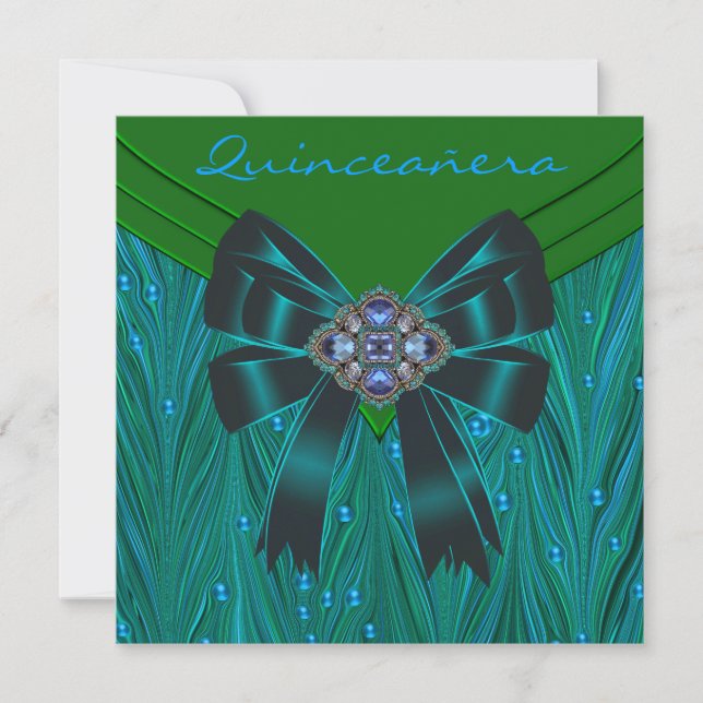 Convites Emerald Verde Azul Turquesa Quinceanera (Frente)