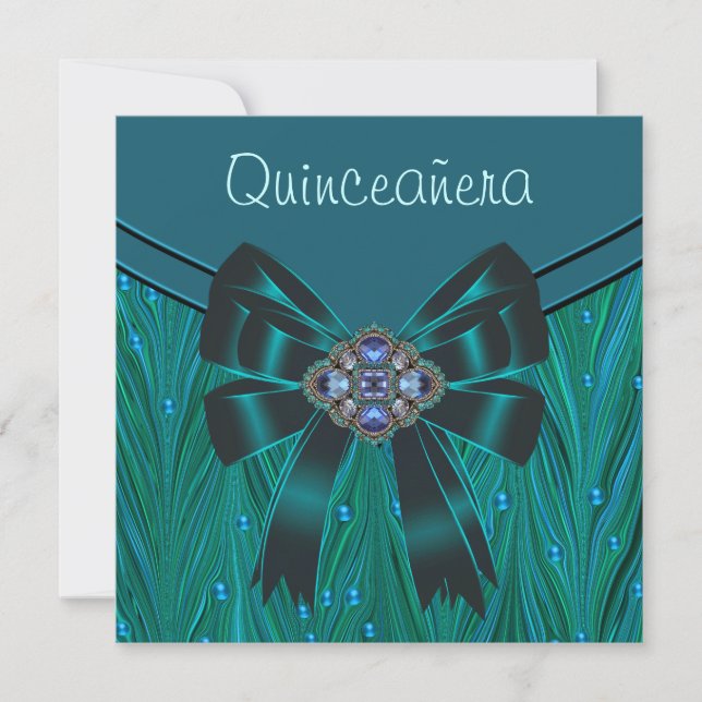 Convites Emerald Verde Azul Turquesa Quinceanera (Frente)