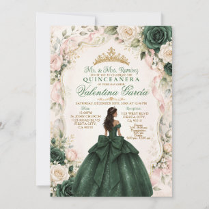 Convites Emerald Verde e Rosa Bege Quinceañera