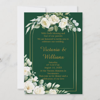 Convites Emerald Winter Elegant Gold Floral Luxury Wedding