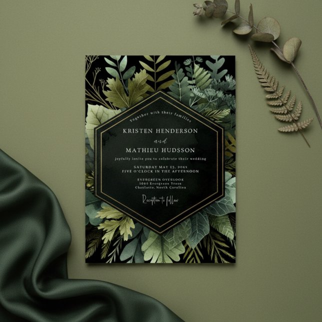 Convites Emerald Woodland Botanical Wedding (Criador carregado)