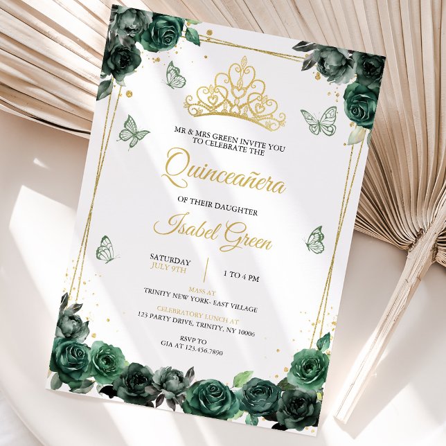 Convites Emeralda Verde Dourada Quinceañera (Criador carregado)