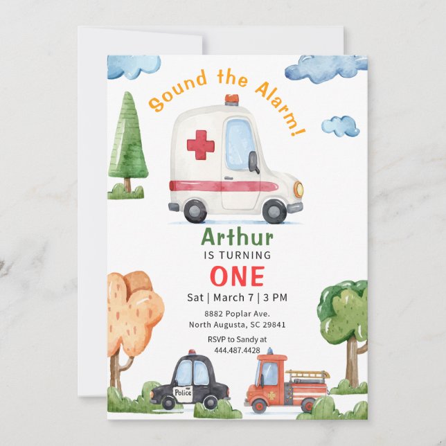 Convites Emergency Vehicles Ambulance Birthday Invitation (Frente)