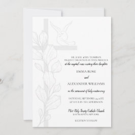 Convites Emma Elegant Cross & Doves Casamento Católico