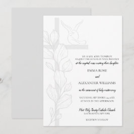 Convites Emma Elegant Cross & Doves Casamento Católico