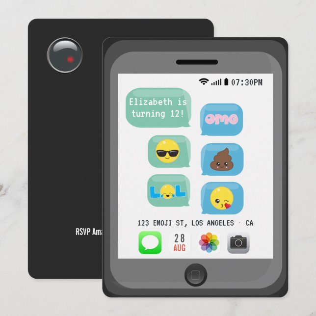 Convites Emoji Festa de aniversário (Frente/Verso)