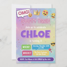 Convites Emoji Party Birthday Invitation Neon Kids Theme