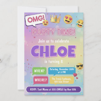 Convites Emoji Party Birthday Invitation Neon Kids Theme