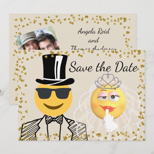 Convites Emoji Photo Save the Date (Frente/Verso)