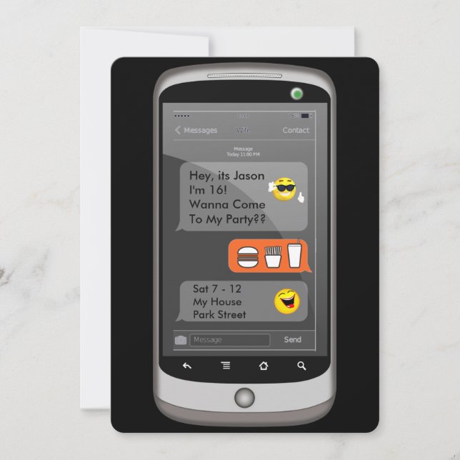 Convites Emoji Smart Phone Texting Engraçado Aniversário de (Frente)