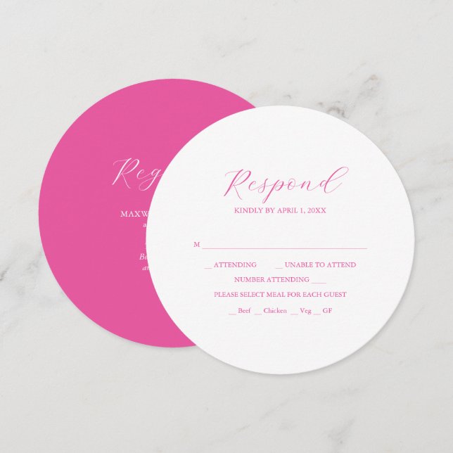 Convites empilháveis de Placa RSVP Rosa Vibrante (Frente/Verso)