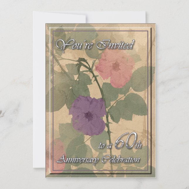 Convites Empoeirado antigo aumentou 60th aniversário (Frente)