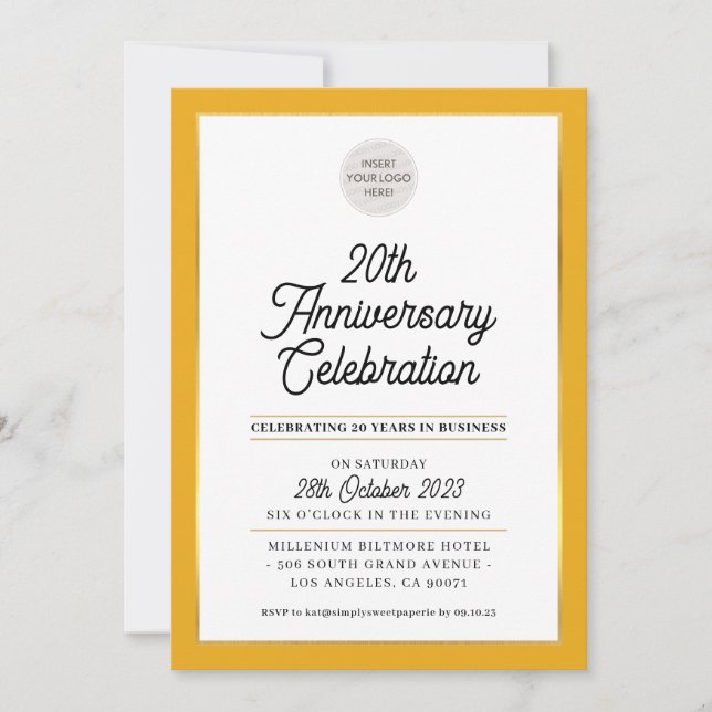 Convites EMPRESA ANIVERSARY moderna business mostarda gold (Frente)