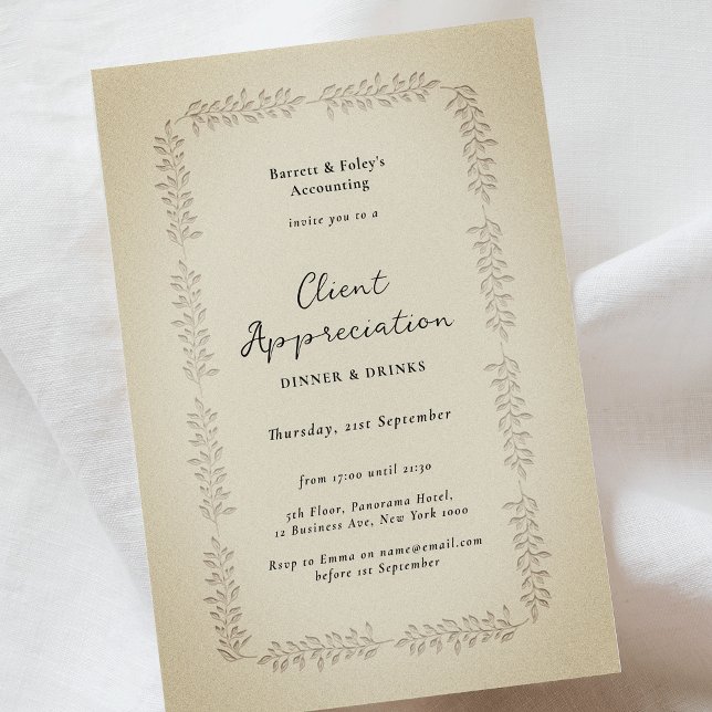 Convites Empresa de Apreciação de Cliente com Letterpress V (Faux letterpress effect vintage style company event invitation)