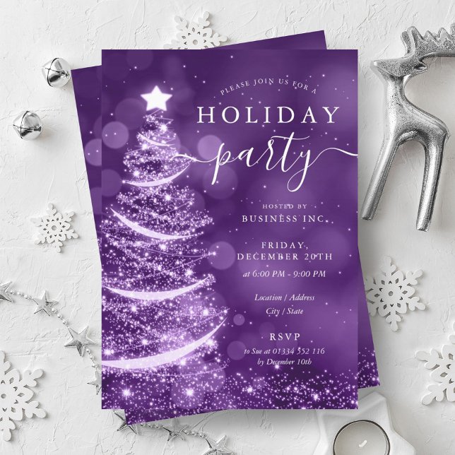 Convites Empresa de Árvore de Natal Roxa Elegante Férias  (Elegant Purple Christmas Tree Company Holiday Invitation)