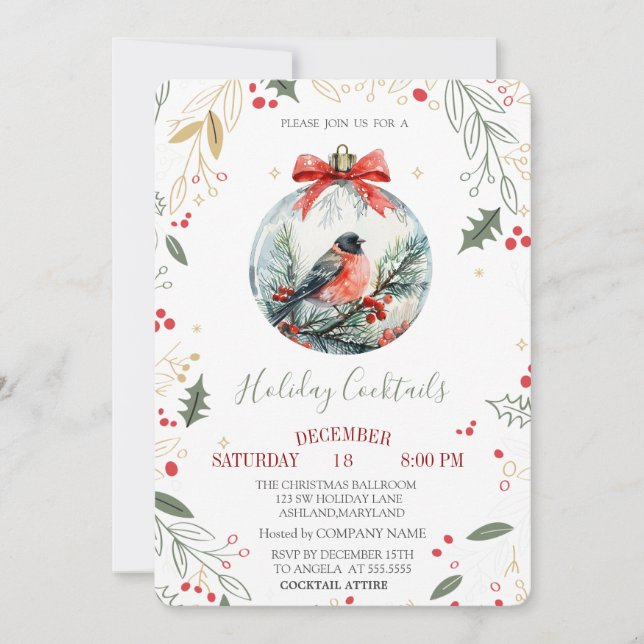 Convites Empresa de Bolas de Natal Cardinal Bird Holly Berr (Frente)