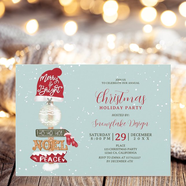 Convites Empresa de sinais de madeira russa Natal (Rustic wooden sign business corporate Christmas Invitation on ice blue)