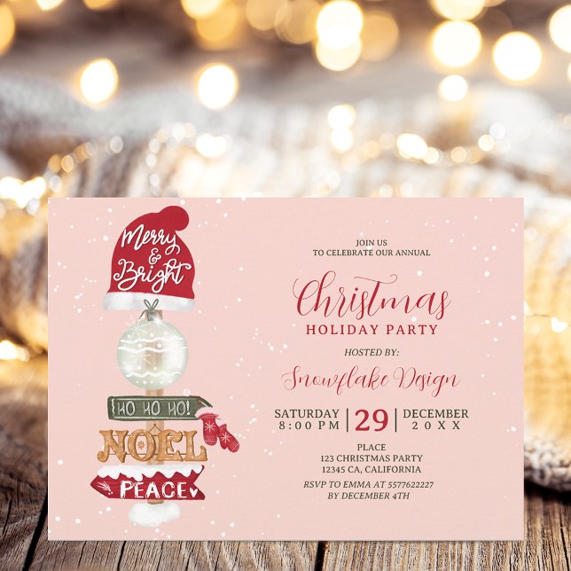 Convites Empresa de sinais de madeira russa Natal (Rustic wooden sign business corporate Christmas Invitation on pink)