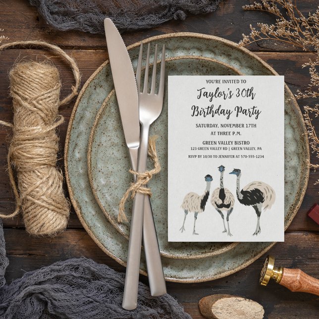 Convites Emu Themed Festa de aniversário Pássaros (Criador carregado)