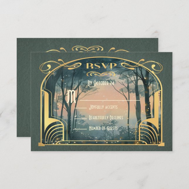 Convites Encantada Forest Art Nouveau RSVP (Frente/Verso)