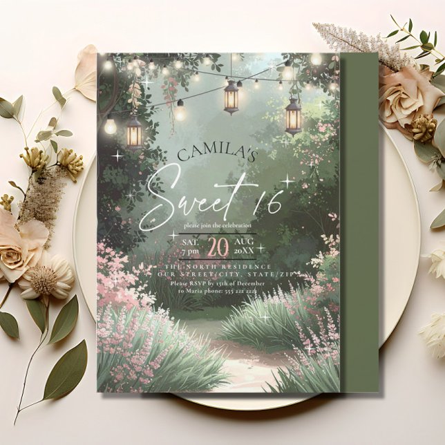 Convites Encantado Jardim Sweet 16 rosa ID1163 (Criador carregado)