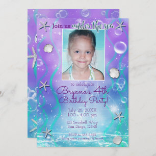 Convites Encantado Sob O Partido Sea Purple Teal Photo