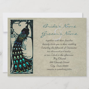 Convites Encantador Casamento Art Nouveau Pavão Vintage