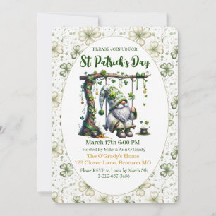 Convites Encantador Gnome do Dia de São Patrício e Trevos