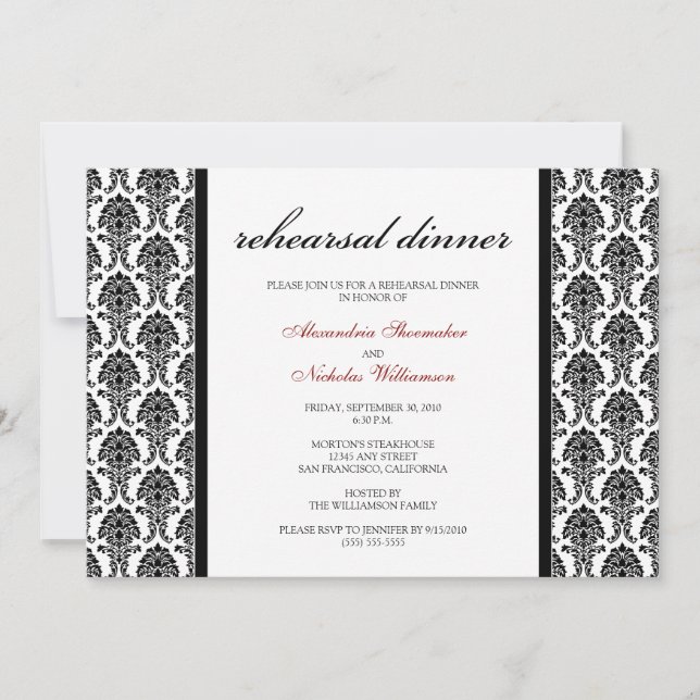 Convites Encantador Janto de ensaio Damask (preto) (Frente)
