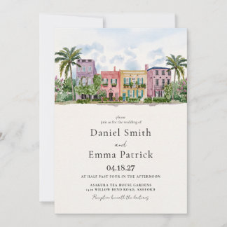 Convites Encantadora Charleston Rainbow Row Casamento Aquar