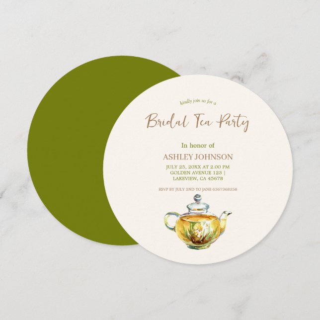 Convites Encantadora Festa de Chá de Camomila para Noivas (Frente/Verso)