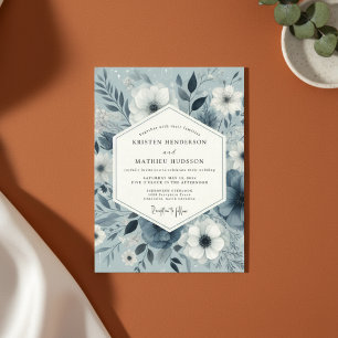 Convites Encantamento Botânico Casamento Azul Ardesia