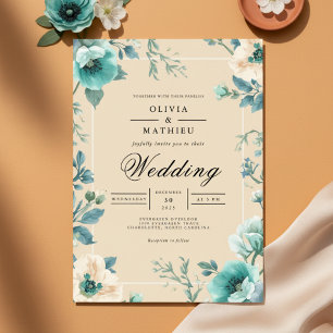 Convites Encantamento de Casamento com Arco Floral Turquesa