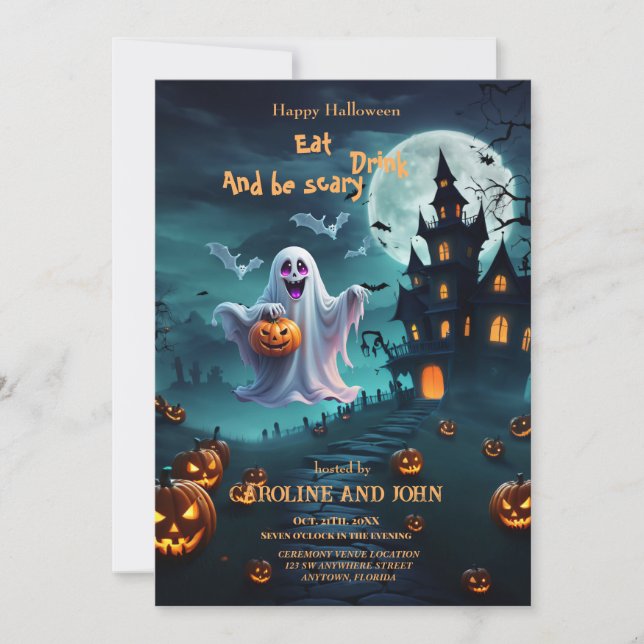 Convites Encantando a design de Halloween. (Frente)