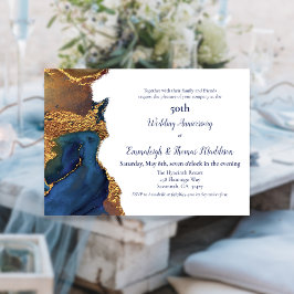 Convites Encantando Abstrato Azul Dourado Casamento Anivers