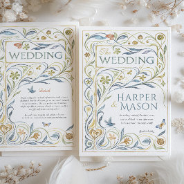 Convites Encantando Arte Nouveau Floral e Fauna Casamento