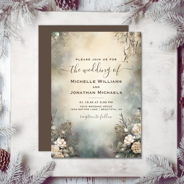 Convites Encantando Casamento Floral Romântico do Jardim de (Enchanting Romantic Winter Garden Floral Wedding Invitation)