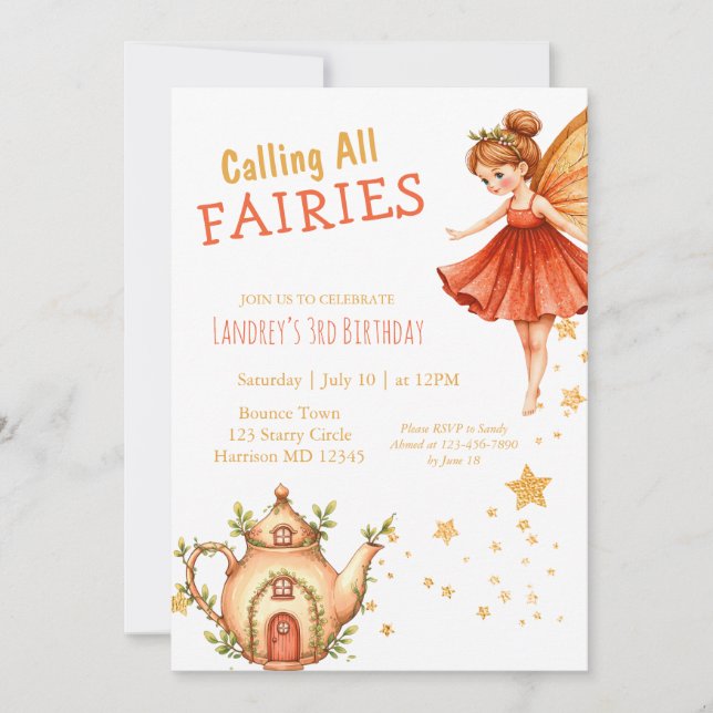 Convites Enchanted Fairy Tea Garden Birthday Party (Frente)