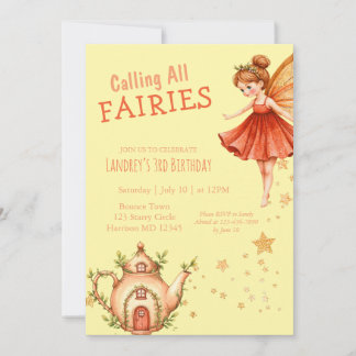 Convites Enchanted Fairy Tea Garden Birthday Party