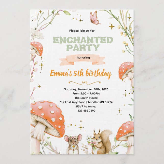 Convites Enchanted Forest Birthday Invitation (Frente)