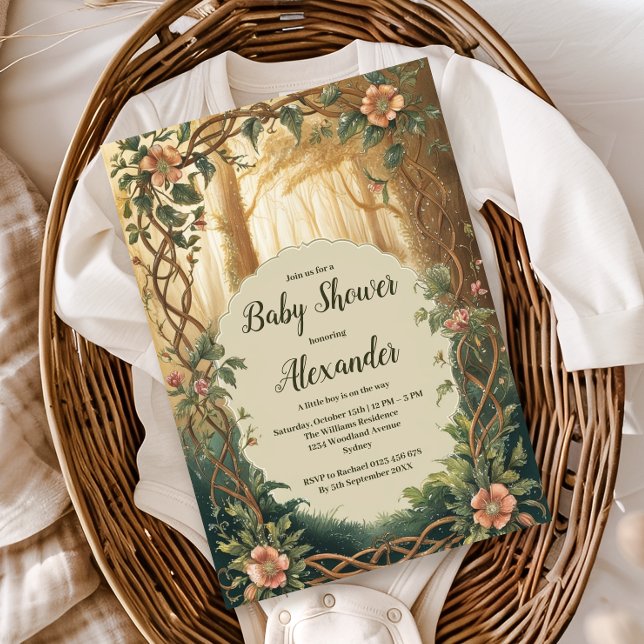 Convites Enchanted Forest Boy Baby Shower  (Criador carregado)